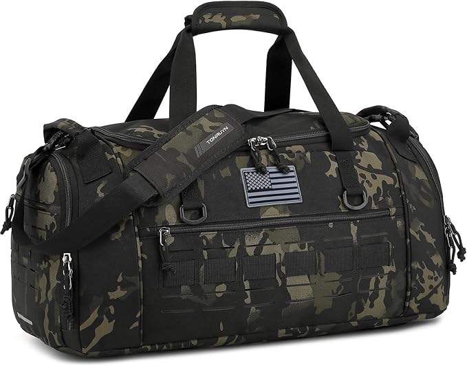 Gym Bag for Men Women 45L Sports Duffle Bag for Travel Tactical Military Duffel Bag with Shoe & Laptop Compartment Lightweight Medium Weekender Travel Bags for Fitness Training Workout, Camo