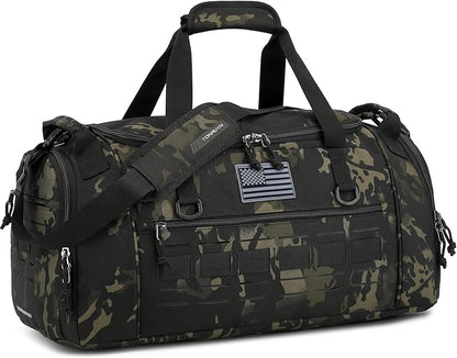 Gym Bag for Men Women 45L Sports Duffle Bag for Travel Tactical Military Duffel Bag with Shoe & Laptop Compartment Lightweight Medium Weekender Travel Bags for Fitness Training Workout, Camo