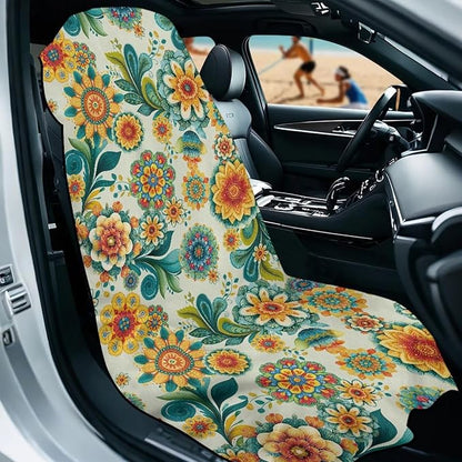 Bulopur Boho Floral Beach Towel Car Seat Bucket Terry Cloth Seat Covers Blanket Absorbent Soft Fabric Blue Sweatproof Beach Yoga Towels Car Decor Accessories