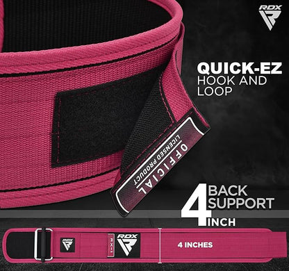 RDX Women Weight Lifting Belt 4” Adjustable Back Lumbar Support Bodybuilding, Powerlifting Strength Training Core Exercise Fitness Workout Squats Deadlifts,Ladies Home Gym Equipment