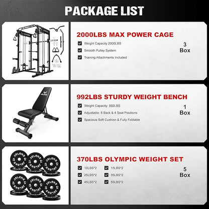 M21 Smith Machine, Multi-Function Power Cage with Dual Pulley Cable Crossover System, 2000LBS All-in-One Squat Rack with Smith Bar and Attachments for Home Gym Strength Training