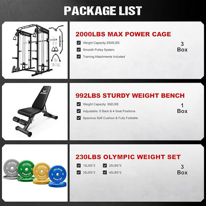 M21 Smith Machine, Multi-Function Power Cage with Dual Pulley Cable Crossover System, 2000LBS All-in-One Squat Rack with Smith Bar and Attachments for Home Gym Strength Training
