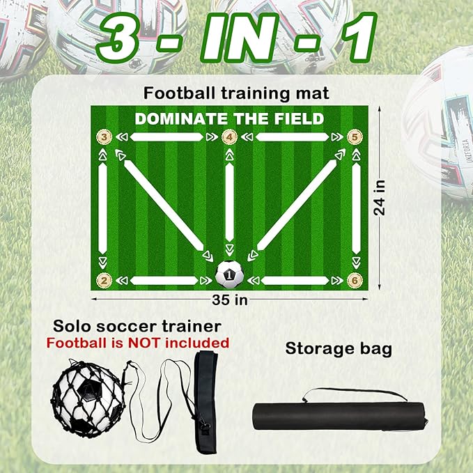Football Footstep Training Mat, Soccer Training Mat 35 * 24IN, Soccer Skills Training Equipment with Storage Bag and Soccer Return Trainer Net
