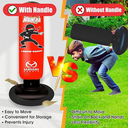 Marwan Sports Punching Bag for Kids with Boxing Gloves Ages 4-12 – 63" Inflatable Boxing Bag for Kids, Fast Rebound Set, Christmas & Birthday Gift for Boys & Girls