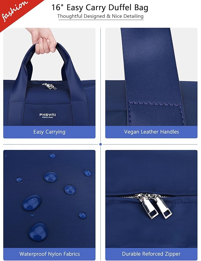 Sports Small Gym Bag for Women and Man, Cute Mini Duffle Bag with Wet Pocket & Shoes Compartment, Personal Item Travel Workout Bag, 16"-Small, Navy