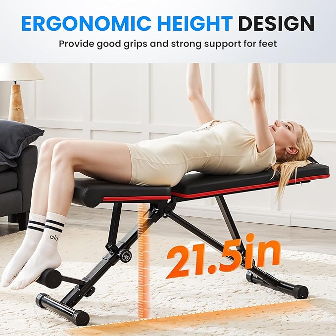 InfiniPower Foldable Adjustable Weight Bench Press 795LB for Home Gym, Full Body Workout Sit Up Exercise, Ab Exercises Strength Training, Lifting Incline Decline Flat Utility Benches, 2-Sec Folding