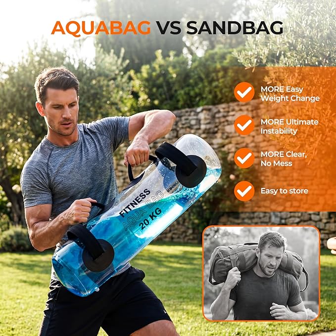 Water Weights Aqua Bag, 44 lbs - Adjustable Portable Water Weight Workout Sandbag Alternative Stability Fitness Equipment for Strength Core Balance Training Full Body Exercise Home Gym
