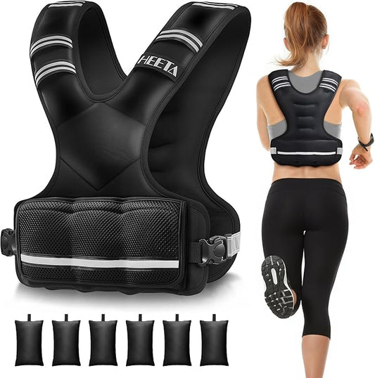 HEETA Adjustable Weighted Vest for Women Men, 4-10lbs/10-18lbs/20-32lbs Body Weight Vest Exercise Set with 6 Ironsand Weights & Reflective Strips for Walking Running Workout Cardio Strength Training