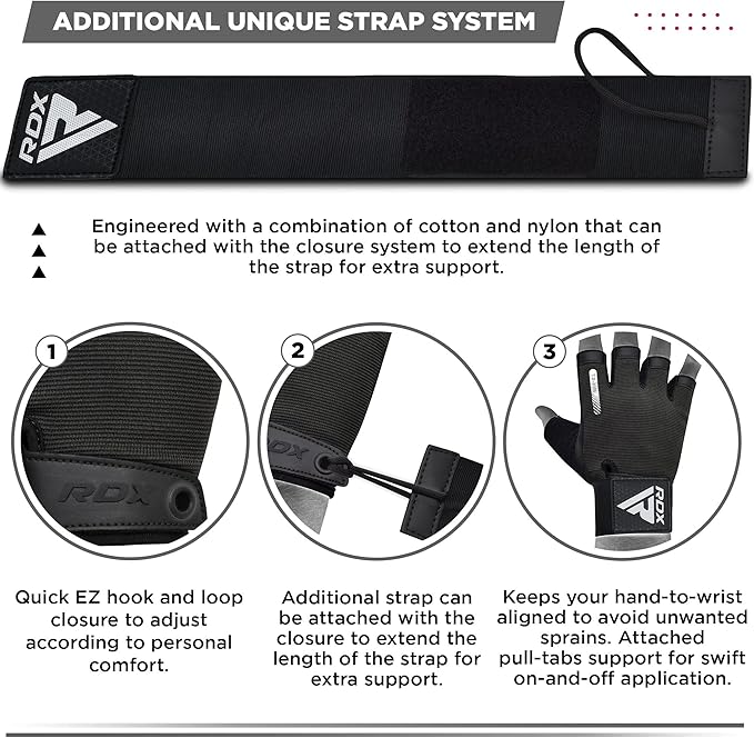 RDX Weight Lifting Gloves, Additional Stretchable Long Wrist Support, Full Palm Grip, Men Women Fitness HIIT Workout, Bodybuilding Powerlifting Strength Training Cycling Exercise Home Gym Equipment