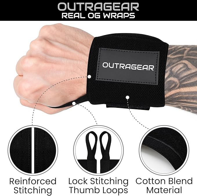 18" OG-Grade Wrist Wraps for Weightlifting – Heavy Duty Wrist Support with Thumb Loop & Lockdown Strap – Wrist Straps for Powerlifting, Bench Press & Gym Training