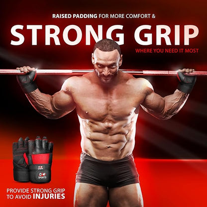 DXM SPORTS Weight Lifting Gym Workout Gloves with Wrist Wrap Support for Men & Women, Full Palm Protection Exercise Gloves for Weightlifting, Training, Fitness, Hanging, Pull ups