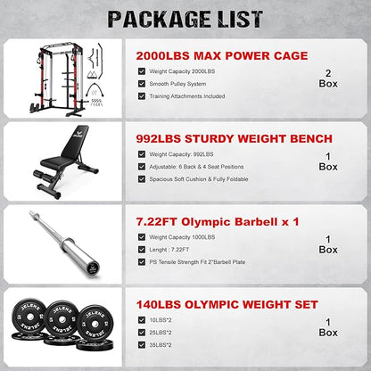 C21 Power Cage, 2000LBS Multi-Function Power Rack with Independent Dual Pulley System, All-in-One Squat Rack for Cable Crossover, Home Gym Workout Machine