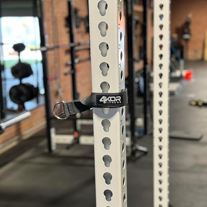 Squat Rack Straps - Heavy Duty Power Rack Straps Compatible with 4KOR Shoulder Exercise Cords - One Pair of Squat Rack Straps with Metal D-Rings - 4KOR Fitness