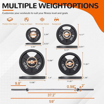 Signature Fitness 2-Inch Cast Iron Barbell Set, Including Multiple LBS Weight Plates and 6FT Barbell Set, Multiple