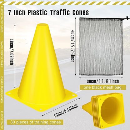 Syhood 30 Pack 7 Inch Plastic Traffic Cones Sports Training Agility Marker Mini Cones for Soccer, Skating, Football, Basketball, Indoor and Outdoor Games Sports Practice Equipment
