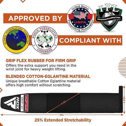 RDX Weight Lifting Wrist Wraps with Gym Straps, Elasticated 18” Cotton Wrap, 60CM Anti Slip Workout Strap Support, Bodybuilding Deadlifting Powerlifting Fitness Gymnastics Strength Training, Men Women