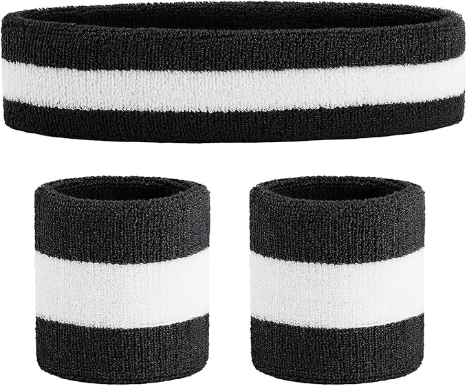 ONUPGO Sweatband Set Sports Headband Wristband Set Sweatbands Terry Cloth Wristband Wrist Sweatband Headbands Moisture Wicking Sweat Absorbing Head Band