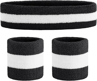 ONUPGO Sweatband Set Sports Headband Wristband Set Sweatbands Terry Cloth Wristband Wrist Sweatband Headbands Moisture Wicking Sweat Absorbing Head Band
