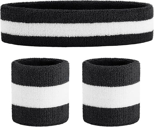 ONUPGO Sweatband Set Sports Headband Wristband Set Sweatbands Terry Cloth Wristband Wrist Sweatband Headbands Moisture Wicking Sweat Absorbing Head Band