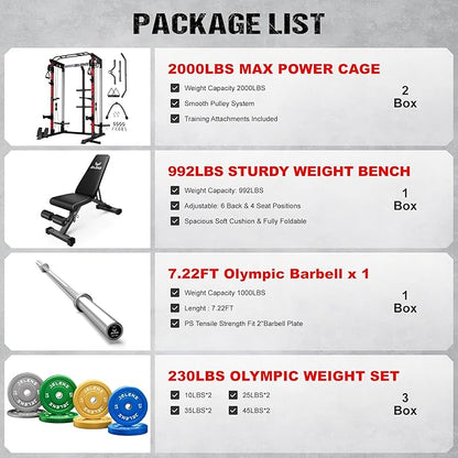 C21 Power Cage, 2000LBS Multi-Function Power Rack with Independent Dual Pulley System, All-in-One Squat Rack for Cable Crossover, Home Gym Workout Machine