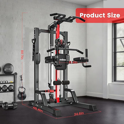 Pull Up Bar Power Tower Dip Station,Cable Machine-Integrated 450LBS Multi-Function Adjustable Height Fitness Strength Training Equipment for Home Gym Strength Training Equipment