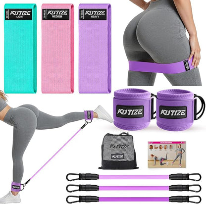 Ankle Resistance Bands with Cuffs & Fabric Resistance Bands Set - Legs & Glutes Workout Equipment for Women & Men, Home Gym Heavy Exercise Bands for Hip, Yoga, Strength Training, Rehab, Pilates