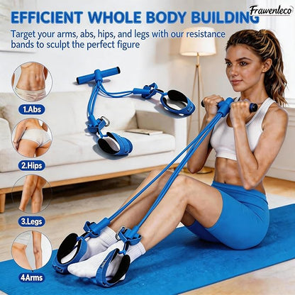Fitness Resistance Bands with 4 Tube Pedal Ankle Puller, Elastic Yoga Pedal Stretch Band for Exercise, AB Training, Sit Up Equipment