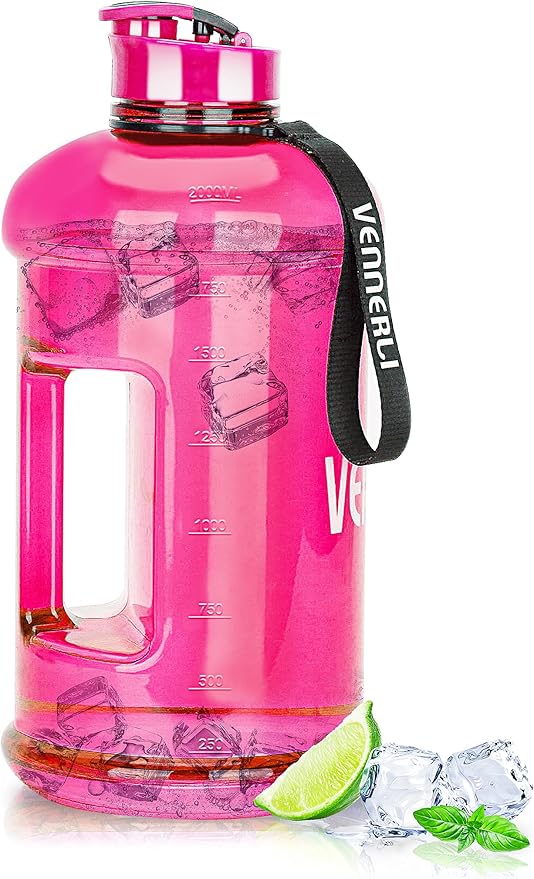 VENNERLI Portable Large Plastic Water Bottle - BPA-free Half Gallon Reusable 2 Liter Water Jug for Outdoor Hiking Fitness Travel Camping Cycling