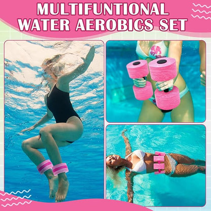 6 Pcs Aquatic Exercise Set Water Aerobics Set Large Mesh Beach Bag Pool Fitness Equipment Foam Water Dumbbell Ankle Swimming Weight Aquatic Swim Belt for Exercise Weight Loss