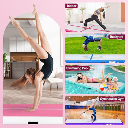 Inflatable Gymnastics Mat 10ft/13ft/16ft/20ft/ Air Tumbling Track Mats 4/8 inches Thick for Home Use/Training/Cheerleading/Yoga/Water with Pump