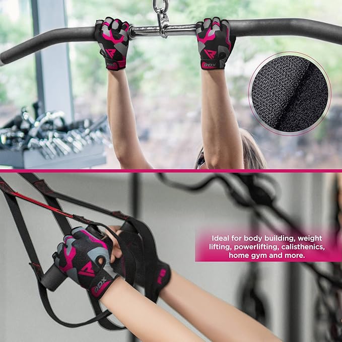 RDX Weight Lifting Gloves Gym Fitness Workout, Anti Slip Padded Palm Elasticated Strength Training Equipment Men Women Half Finger Exercise Bodybuilding Calisthenics Cycling Rowing Climbing