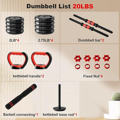 Adjustable Dumbbell Set, 10/20/30/45/70/90lbs Free Weight Set with Connector, 5 in1 Dumbbells Set Used as Barbell, Kettlebells, Push up Stand,Weight Plate, Fitness Exercises for Home Gym Suitable Men/Women