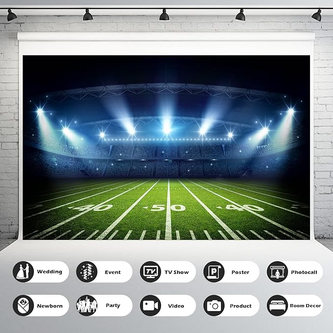 Soccer Stadium Backdrop Stadium Soccer Field Competition Fans Night Spotlight Photography Background Football Match Wall Backdrop for Adults Man Boy Birthday Party Photo Shoot Props Decor 20x10ft