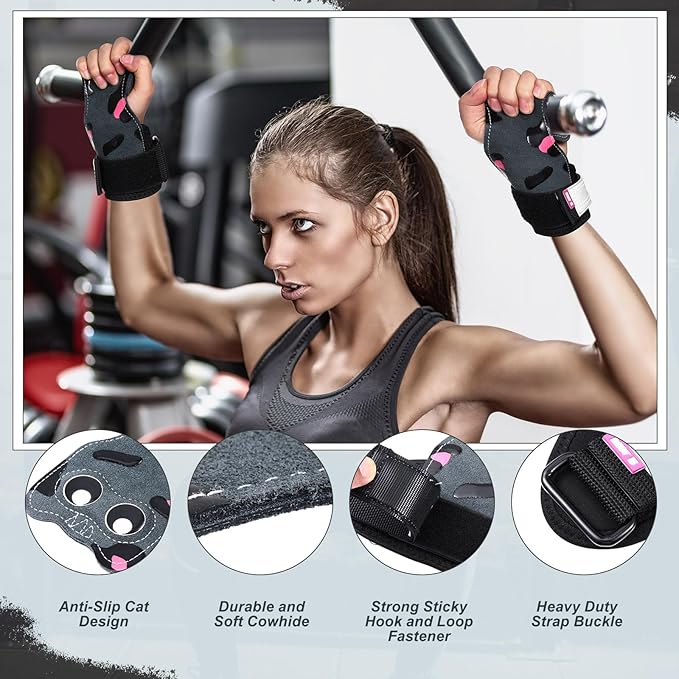 Lifting Wrist Straps Weight Lifting Grips with Cushion Wrist Loop Gym Workout Straps Double Layer Leather with Storage Pouch for Women and Men Deadlift Powerlifting Pull Up