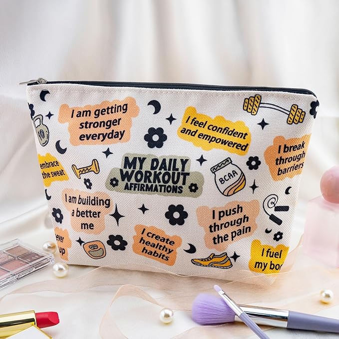 Workout Gifts for Women Gym Gifts for Women Gym Bag for Fitness Lovers Fitness Athletic Trainer Gift Workout Bag Daily Affirmations Makeup Bag Inspirational Mental Health Gift for Female