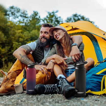 40oz Insulated Water Bottle (Cold for 48 Hrs),BPA Free&Leak Proof,Stainless Steel Water Flask,Water Jug with Straw Spout Lids for Gym,Hiking,Travel,Black