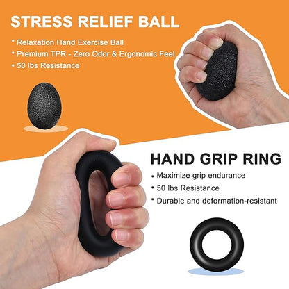 10PCS Grip Strength Trainer Kits, Hand Gripper Strengthener, Forearm Strengthener, Forearm Exerciser, Finger Grip Strengthener, Wrist Strengthener, Stress Relief Ball, Grip Ring, for Muscle Building, Hand Exercisers for Therapy