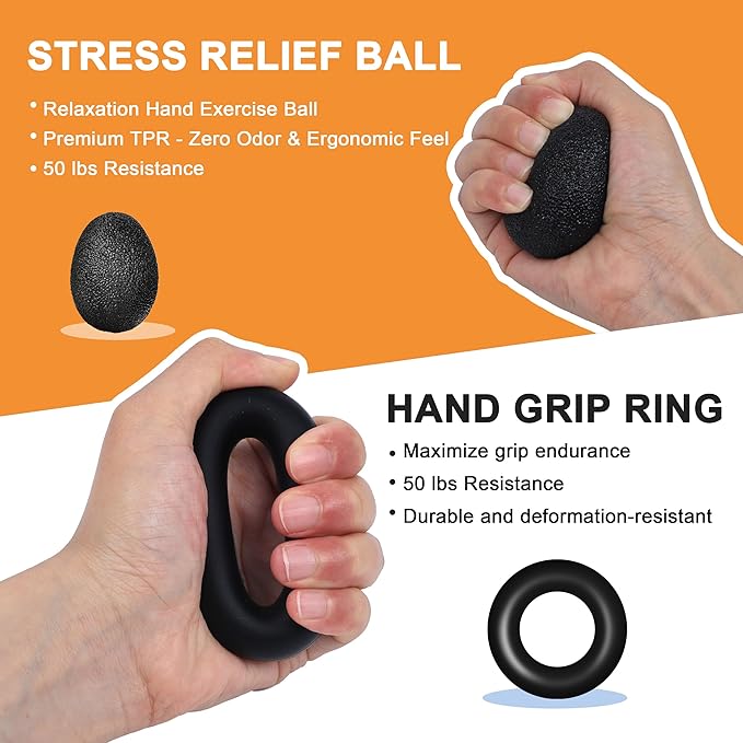 10PCS Grip Strength Trainer Kits, Hand Gripper Strengthener, Forearm Strengthener, Forearm Exerciser, Finger Grip Strengthener, Wrist Strengthener, Stress Relief Ball, Grip Ring, for Muscle Building, Hand Exercisers for Therapy