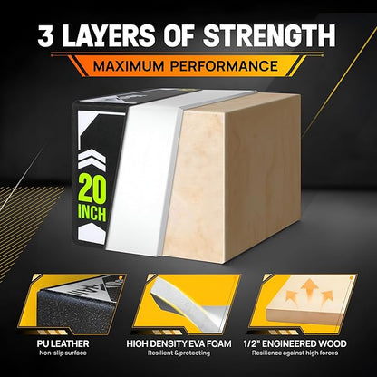 Yes4All 3-in-1 Soft-Padded Plyo Box With Wooden Core, Non-Slip Multi-Use Cushioned Plyometric Jump Box with Vinyl Cover for Jumping, Conditioning, Strength Training