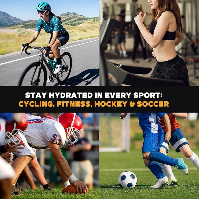 UICE Water Bottle with Straw,1 Liter Easy Squeeze Bottles for Hockey Straight Long Straw Built In Finger Grip,Sports Water Bottle for Football, Lacrosse, Boxing,Fitness-Orange