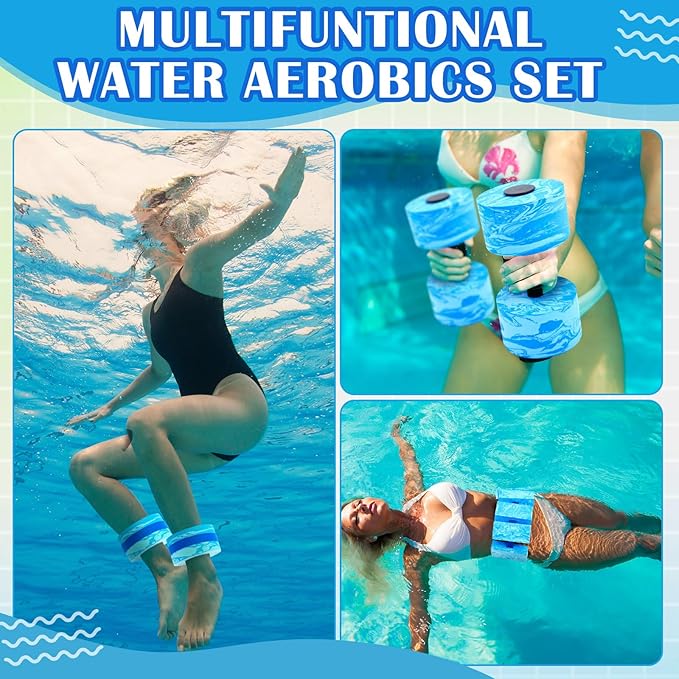 6 Pcs Aquatic Exercise Set Water Aerobics Set Large Mesh Beach Bag Pool Fitness Equipment Foam Water Dumbbell Ankle Swimming Weight Aquatic Swim Belt for Exercise Weight Loss
