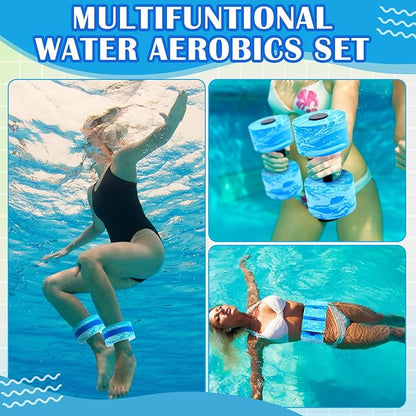 6 Pcs Aquatic Exercise Set Water Aerobics Set Large Mesh Beach Bag Pool Fitness Equipment Foam Water Dumbbell Ankle Swimming Weight Aquatic Swim Belt for Exercise Weight Loss