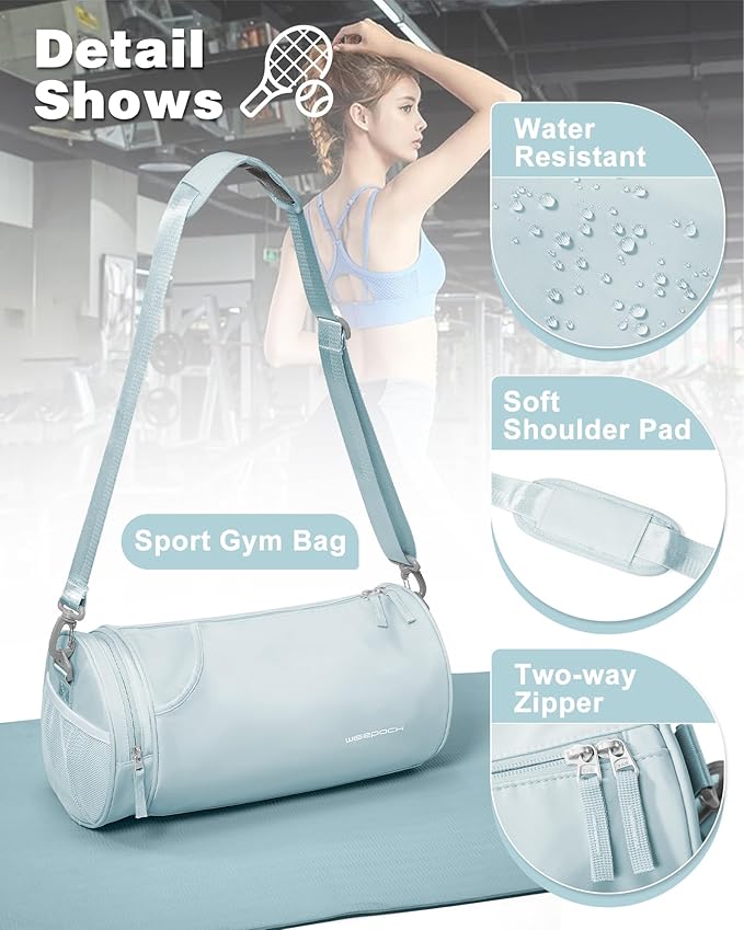 Small Gym Bag for Women,Waterproof Mini Duffle Bag Womens Spotrs Workout Bags Small Travel Duffel Bag with Wet Pocket Carry on Weekender Bags for Dance Swimming,Gym,Yoga,Fitness Light Blue