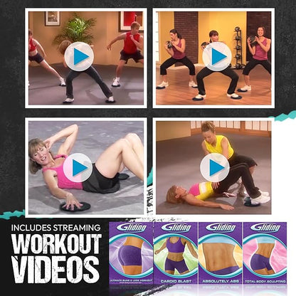 Gliding Discs for Working Out - Exercise Sliders for Carpet & Hardwood Floors 1 Pair, Authentic Workout Sliders Disc for Full Body Resistance Workout, Includes 4 Streaming Video Workouts