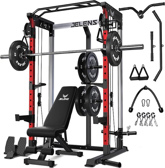 C21 Power Cage, 2000LBS Multi-Function Power Rack with Independent Dual Pulley System, All-in-One Squat Rack for Cable Crossover, Home Gym Workout Machine