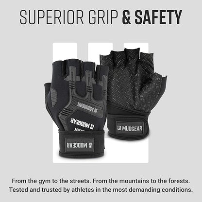 MudGear Gloves - Durable Fingerless Workout Gloves with Wrist Support for Obstacle Races and Fitness Training, Improves Grip, Protects Hands, Boosts Performance