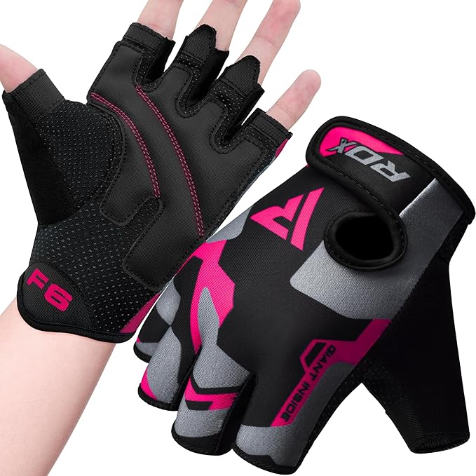 RDX Weight Lifting Gloves Women Fitness Workout, Anti Slip Padded Palm Grip Protection, Elasticated Breathable, Powerlifting Gym Bodybuilding Strength Training, Half Finger, Cycling Calisthenics