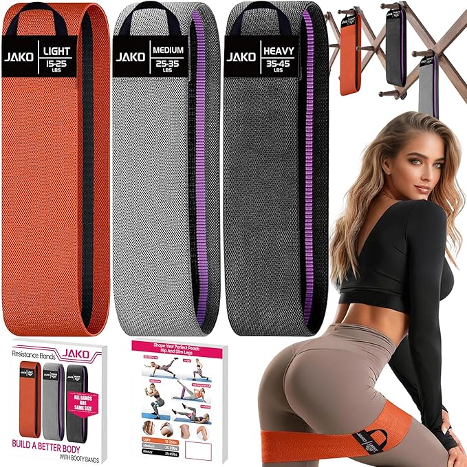 Non-Slip Hip Resistance Bands for Working Out - Fabric Elastic Exercise Bands Strength Training, Physical Therapy, Pilates & Yoga - Booty Workout Bands for Women/Men Legs & Thigh Glutes