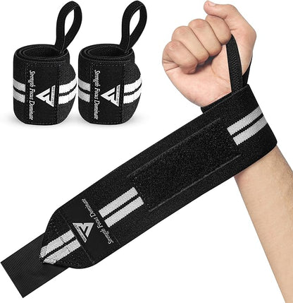 Weight Lifting Wrist Wraps – 18” Cotton Wrist Support with Thumb Loop – Gym Straps for Workout Powerlifting Weightlifting Fitness Strength Training, Stiff Wrist Straps