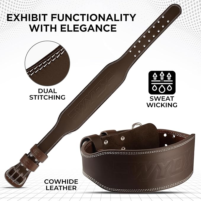 WYOX Weight Lifting Belt for Gym Fitness – Cowhide Leather, 4” Padded Lumbar Back Support lifting Belt, 8 Adjustable Holes, Ideal for Powerlifting, Bodybuilding, Deadlift, Squat & Strength Training